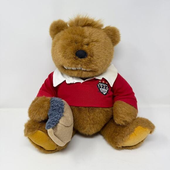 Vintage 1996 Lands End Rugby Kid Kodiak Gund Teddy Bear Plush with Blueberry Pie - Picture 1 of 12